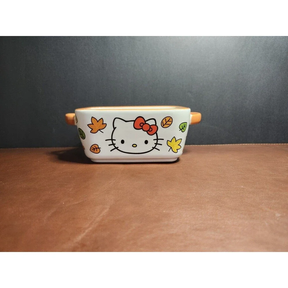 Hello Kitty fall-themed mini loaf pan featuring autumn leaves and vibrant orange